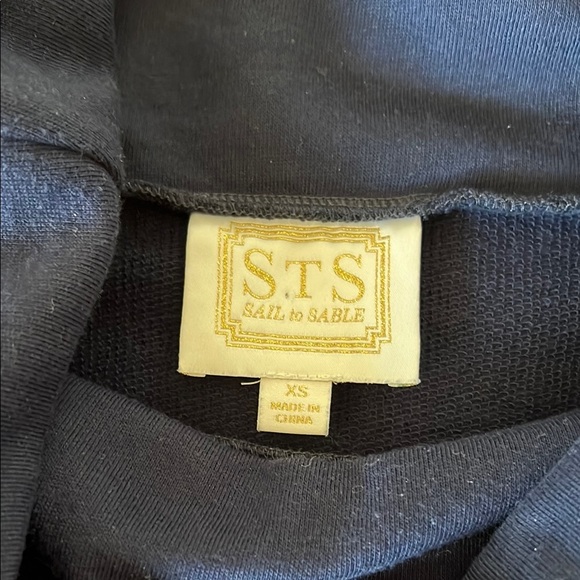 Navy Blue French Terry Long Sleeve Cowl Neck Sweater with Zipper Accent - Picture 2 of 4